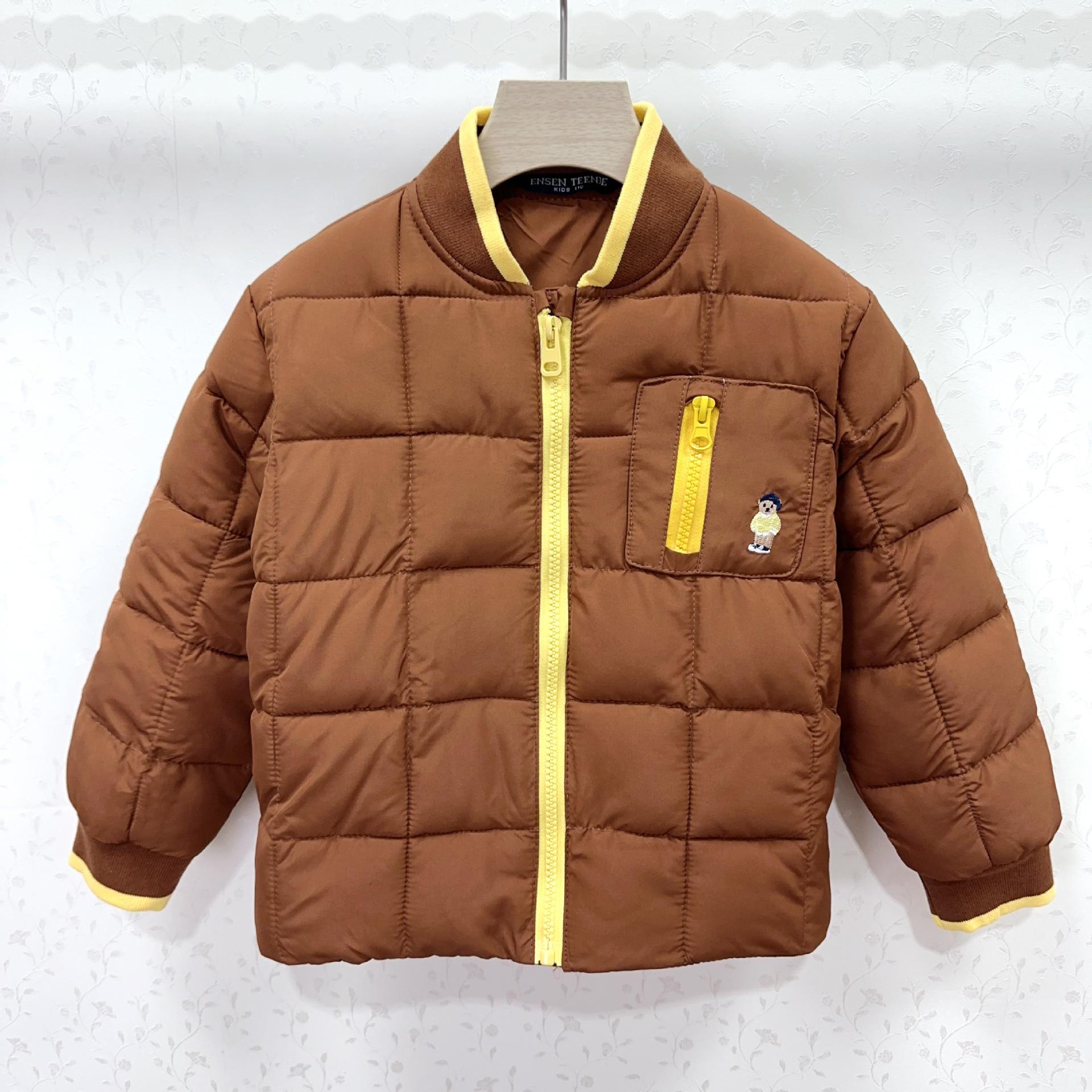 

Kids Winter Cotton Baseball Jacket with Bear Embroidery - Unisex, Zippered, Lightweight Korean Style. 120 cm