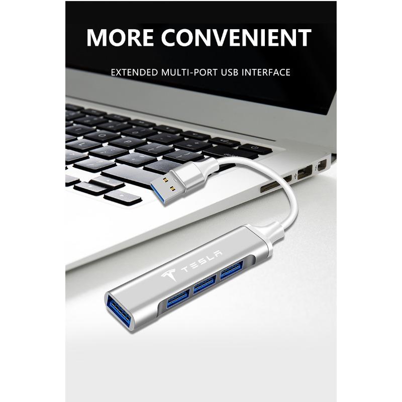 1Pc Type-C Turn USB Adapter Multi Port Distributor Hub Car Goods For Tesla Model S Model X Model Y Model 3 Roadster SpaceX Accessory