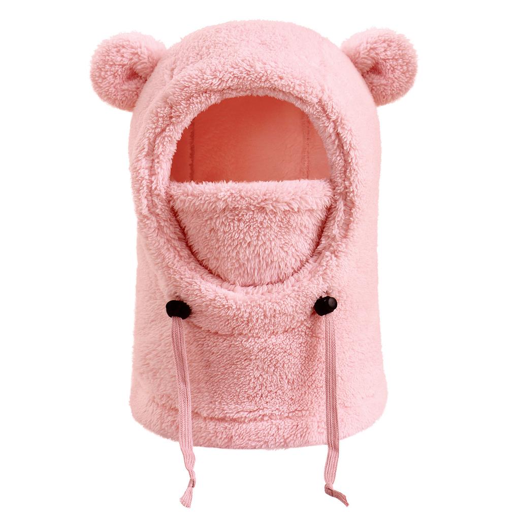 Kids Thermal Hat with Face Cover Animal Ear Flap Winter Warm Balaclava Style Integrated Neck Warmer Windproof Cold Weather Hood for Children