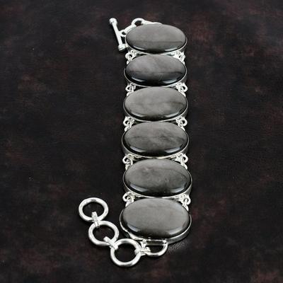 Silver Sheen Obsidian Bracelet 925 Sterling Silver Bracelet Adjustable Chain Bracelet Handmade Gemstone Bracelet Designer Jewelry For Gifts