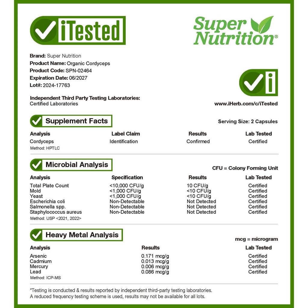 Super Nutrition, Organic Cordyceps, 1g, 60 Veggie Capsules (0.5g per capsule)