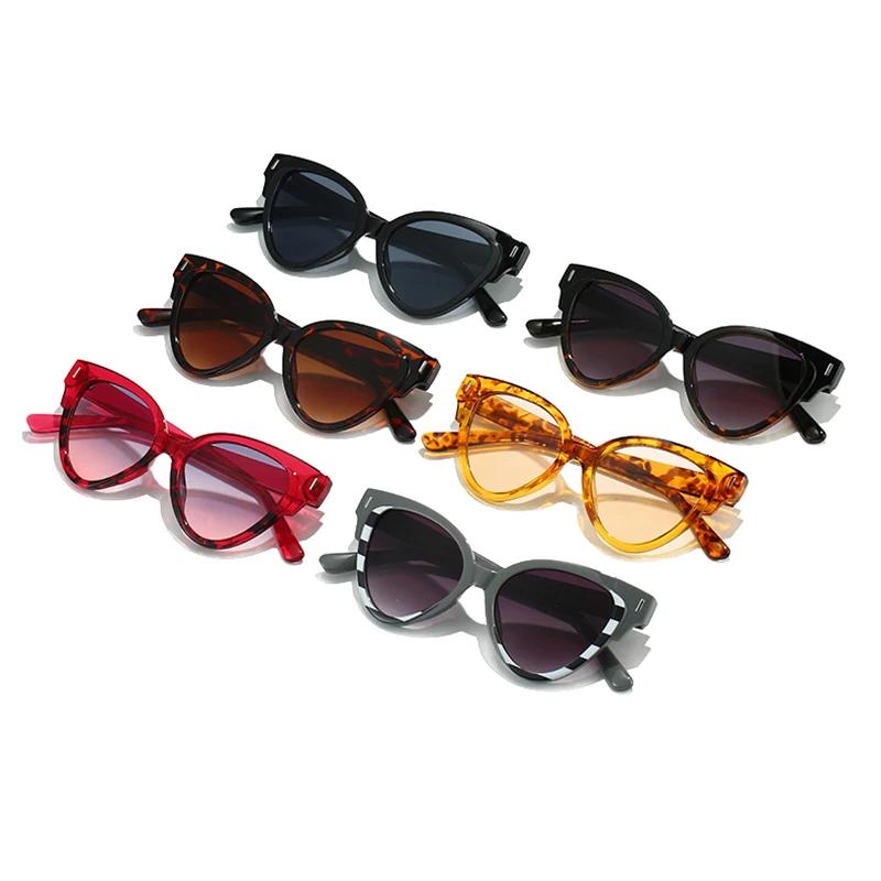  Fashion Cat Eye Rivets Sunglasses Women Fashion Pattern Yellow Leopard Gradient Shades UV400