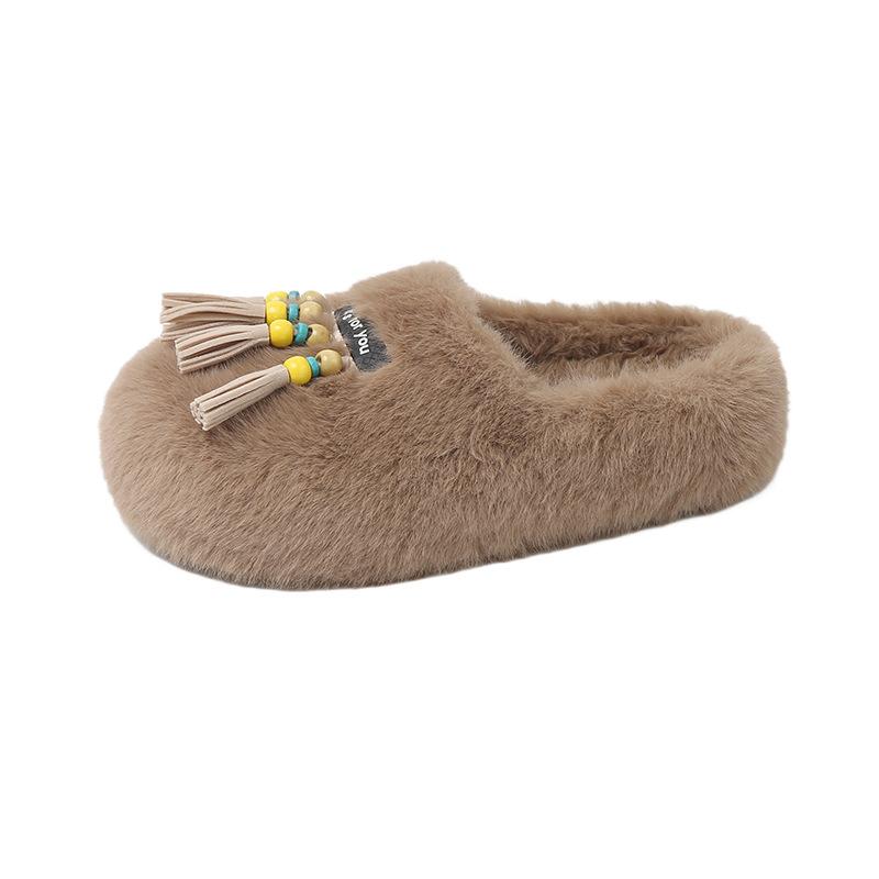 

Premium tassel bag head fluffy slippers women wear small fragrant style outside in autumn and winter indoor lazy 2025 new cotton mop 40 коричневый