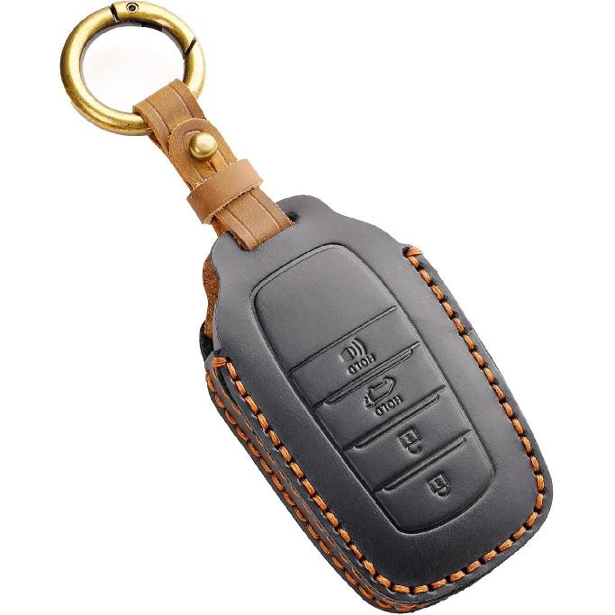EASYANT for Toyota Tundra Leather Key Fob Cover, Key Fob Case for Toyota Tundra Sequoia Sienna -2024 Smart Key Shell Brown