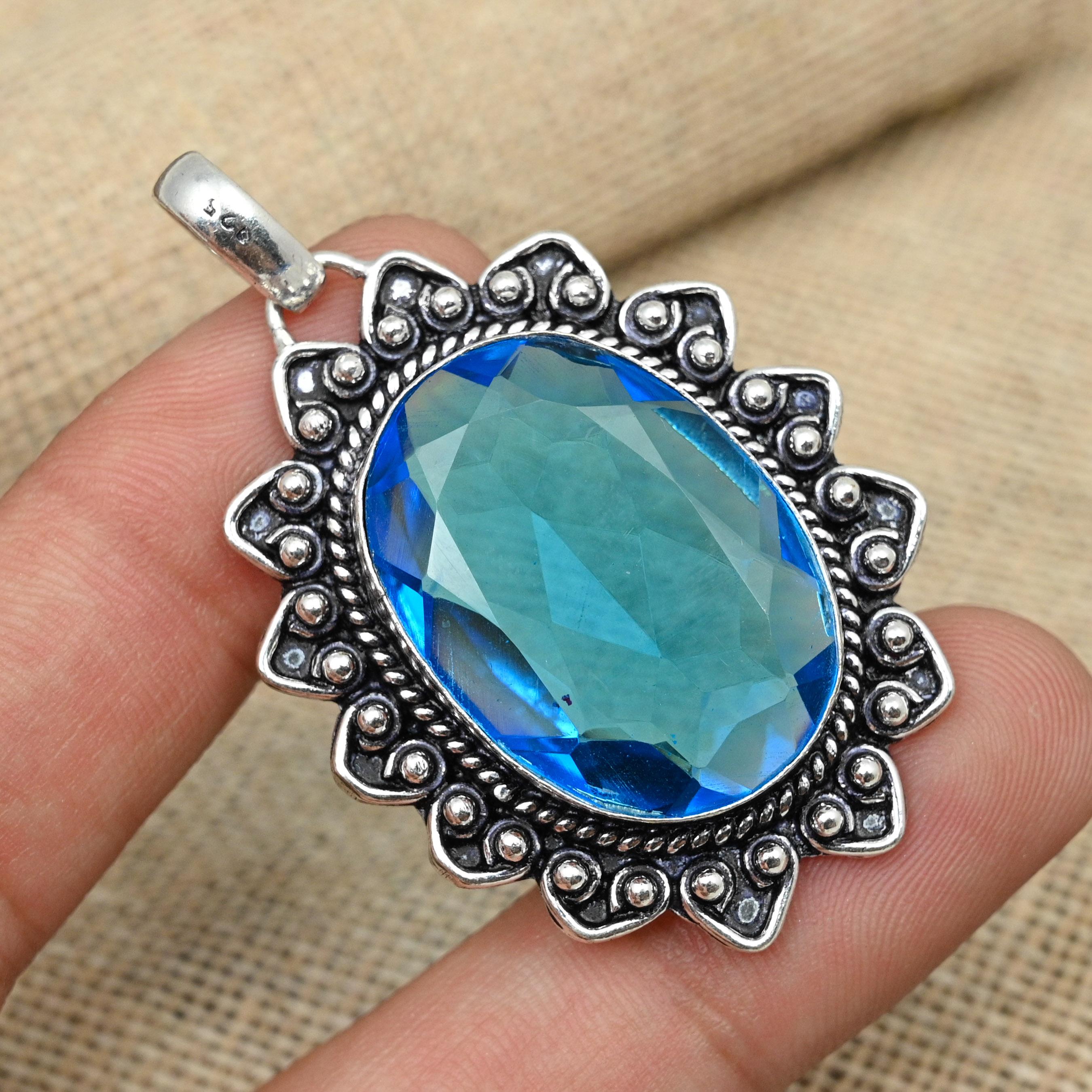 

Ювелирные изделия из стерлингового серебра 925 пробы с синим топазом, красивая дизайнерская подвеска ручной работы для подарков 2.04 Inches синий