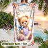 Teddy Bear Theme Beach Towel Personalized Custom Name & Text Soft Quick Dry Beach Towel for Swimming Travel