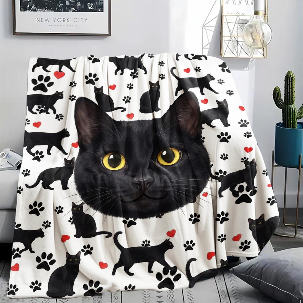 1PC Cute Cats Rabbits Print Flannel Blanket, High Quality All Seasons, Home Decor, Warmth and Comfort, Perfect for Christmas Gifts