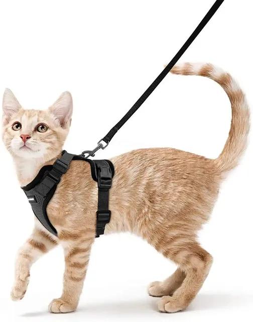 Breathable Reflective Strips Jacket Cat Harness and Leash for Walking,Escape Proof Soft Adjustable Vest Harnesses for Cat