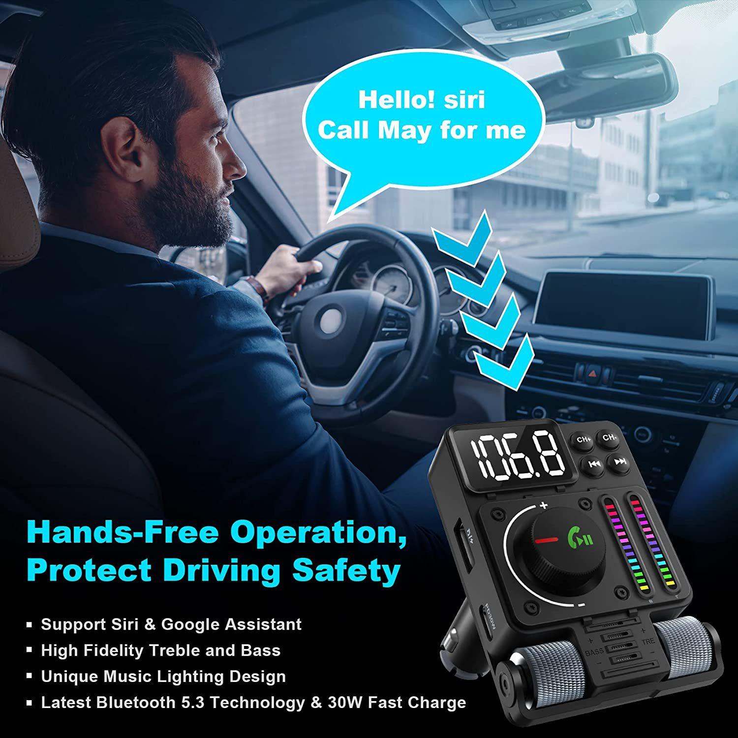 

MT01 Ambient Light Car Bluetooth-compatible Adapter FM Transmitter MP3 Music Player Type-C+USB Car Charger Type A