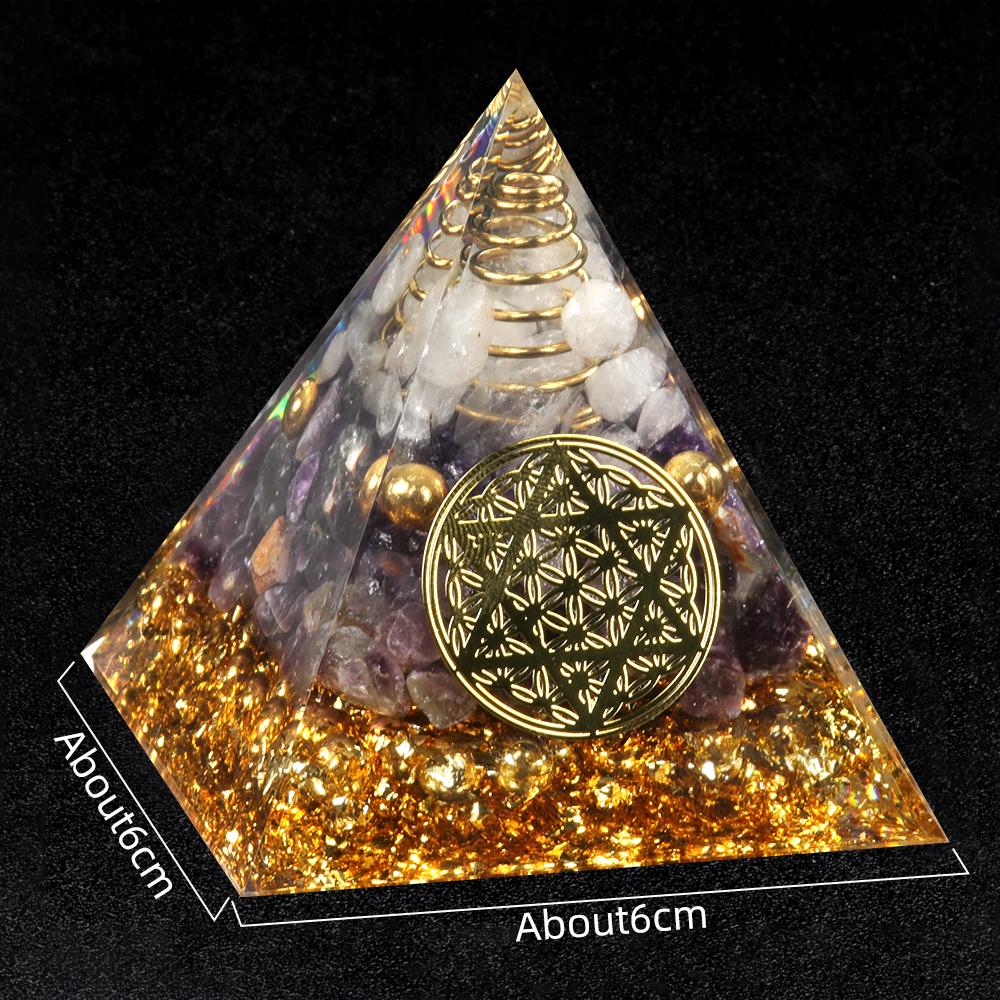 Crystal Devil's Eye Pyramid Natural Crushed Stone Lapis Lazuli Dropping Resin Home and Office Desktop Decoration Crafts 6x6cm