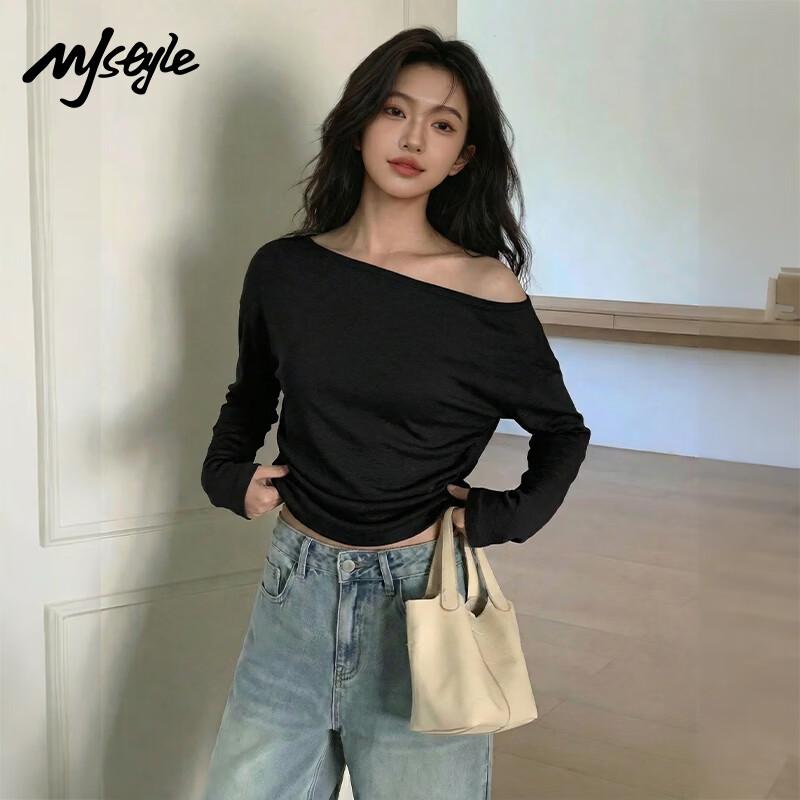 MJ STYLE Women s Off-Shoulder Long Sleeve T-Shirt M чёрный
