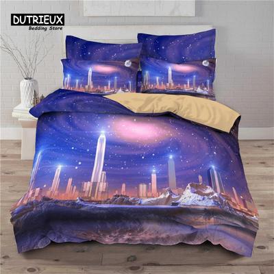 Housse de couette en microfibre avec imprimé 3D, motif ciel étoilé, pour enfants, adolescents, garçons et filles, décoration de chambre
