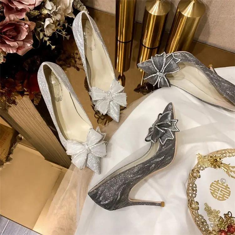 Cinderella Shoes Rhinestone High Heels Women Pumps Pointed toe Woman Crystal Party Wedding Shoes  zapatillas mujer