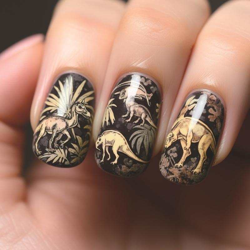Press on Nail Vintage Jurassic Dinosaur False Nail Art With Easy Application And Removal For Fashion Nail Enthusiasts