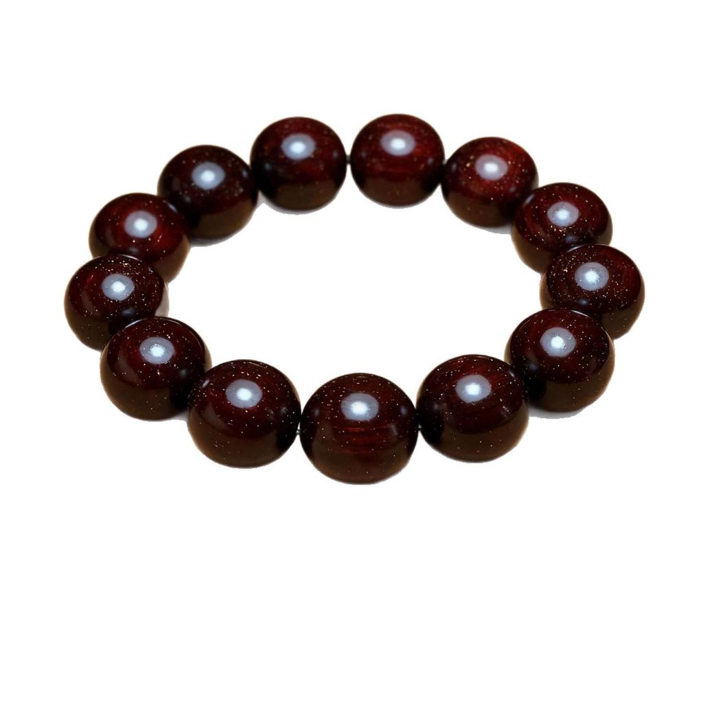 Red Sandalwood Bracelet: Small-Leaf, Golden Patina, Weathered Grain, Literary Style with 13 Prayer Beads. Perfect for Couples.