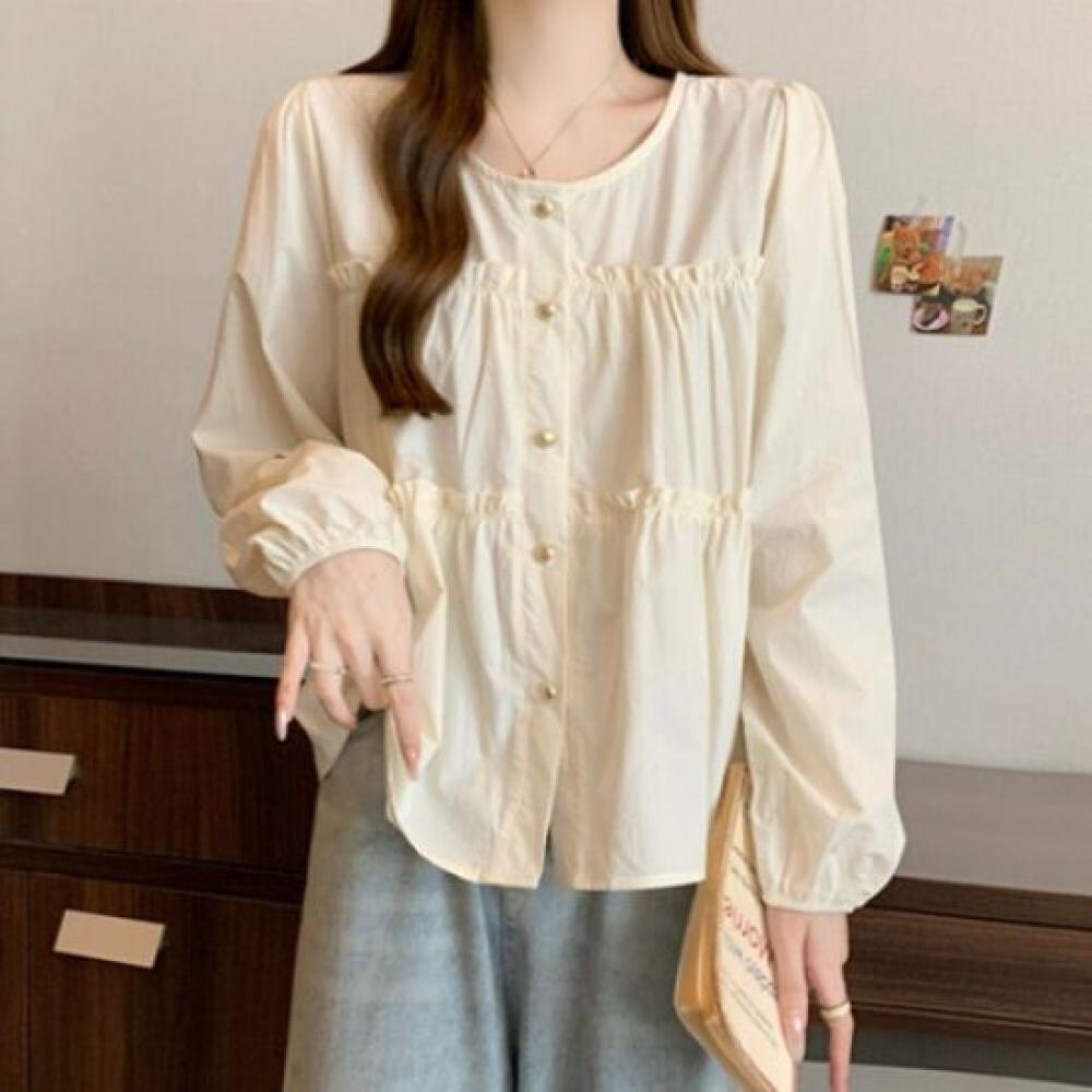 Navava Women Lovely Frill Shirring Long Sleeve Blouse Nb2319