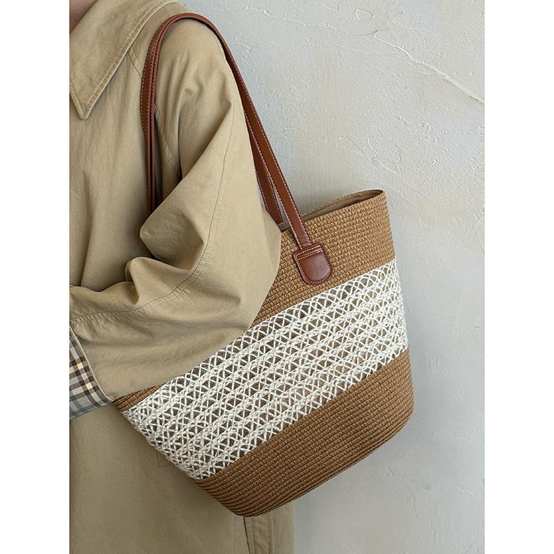 Large Capacity Woven Vegetable Basket Bag 2025 Summer New Seaside Vacation Beach Bag Commuter Versatile Tote Bag