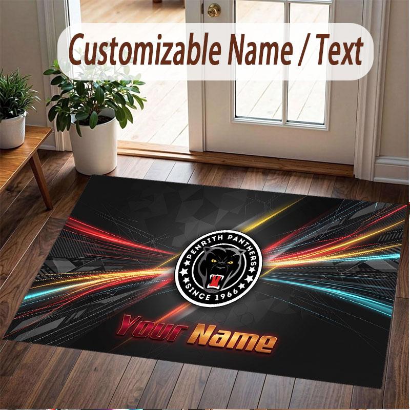 Custom Rug Penrith Panthers Pattern Print Name Text Soft Non‑Slip Floor Carpet for Home Indoor Decoration