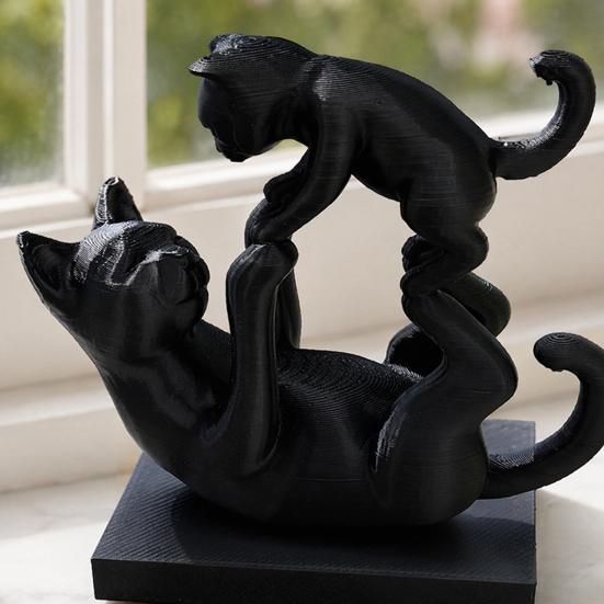 3D Printed Cat Figurine Black Figurine, Modern Kitten Statue, Animal Shape Office Desk Figure Decoration for Home Office, Gift Lovers