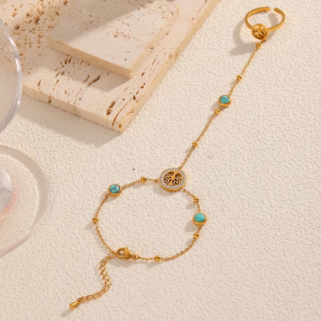 Girlfriend Even Finger Titanium Steel Bracelet Does Not Fade Zircon Niche Open Ring Light Luxury High-end Turquoise