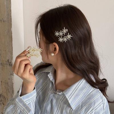 Decorative Hairpin Rhinestones Eight-Pointed Star Design Hair Clip No Damage Side Bang Hair Pin