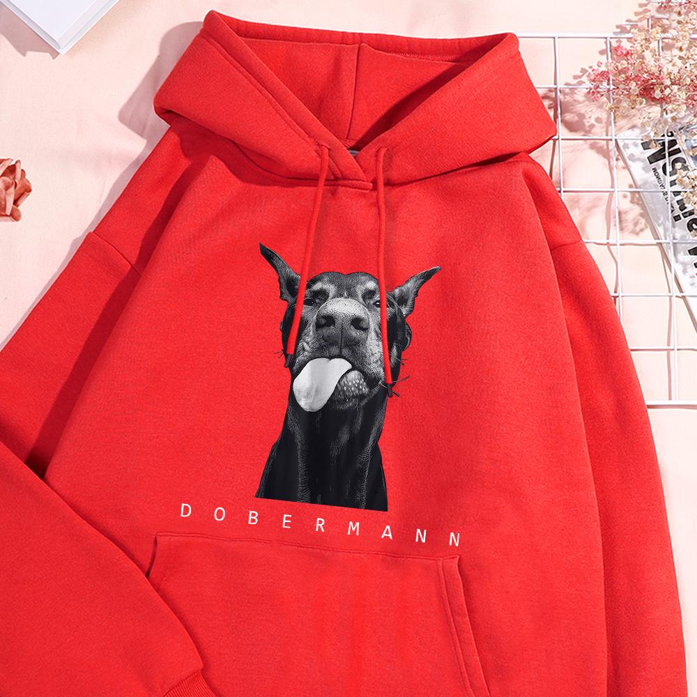 Dobermann Druck Mann Hoodie Vintage Warmer Hoodie Lässige Passform Kapuzenpullover Einfach Große Größe Sportbekleidung Damen