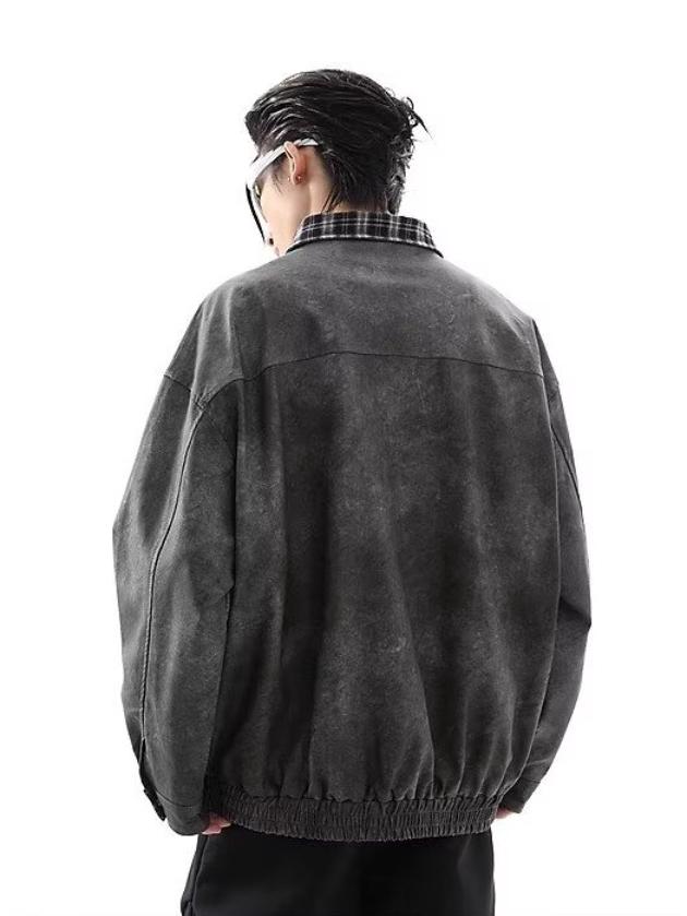 Unisex Retro Karomuster Patchwork Lederjacke - Mellade Street Style Trend