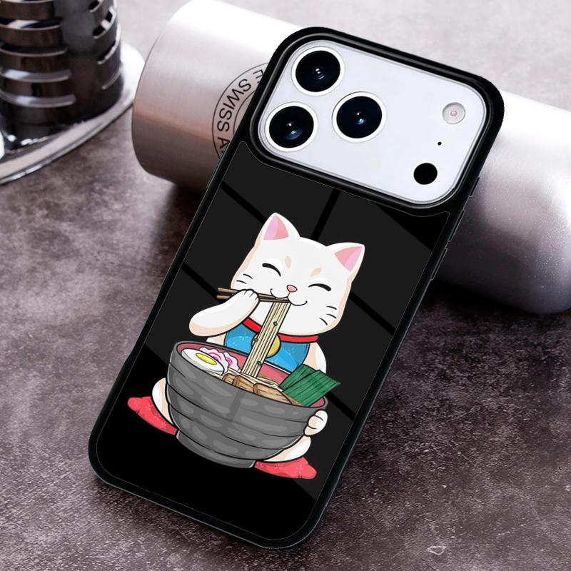 Ukiyo-e Samurai Cat Neko Ramen Phone Case For iPhone 17,16e,15,14,13,12,11,Mini,Pro,MAX Soft Silicone Cover