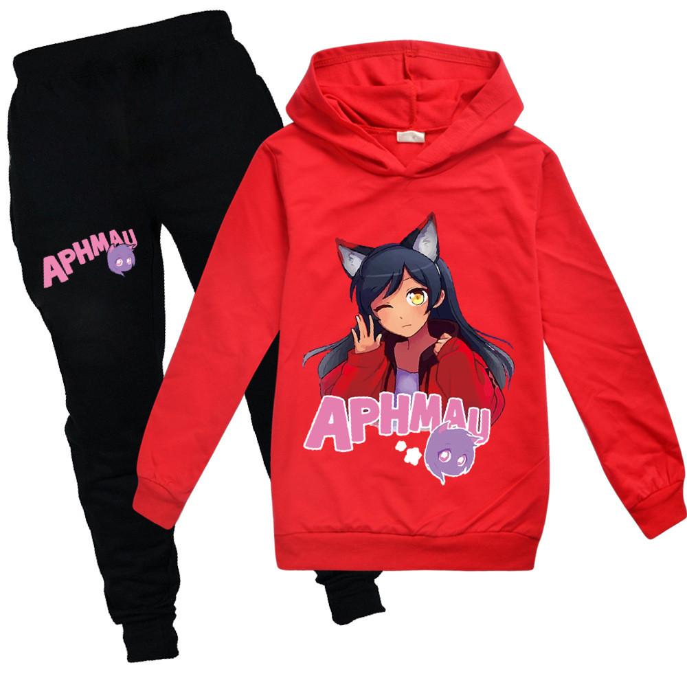 Felpa con Cappuccio e Pantaloni Lunghi in Cotone con Stampa Aphmau per Bambini, Set per Giocare in Inverno e Primavera