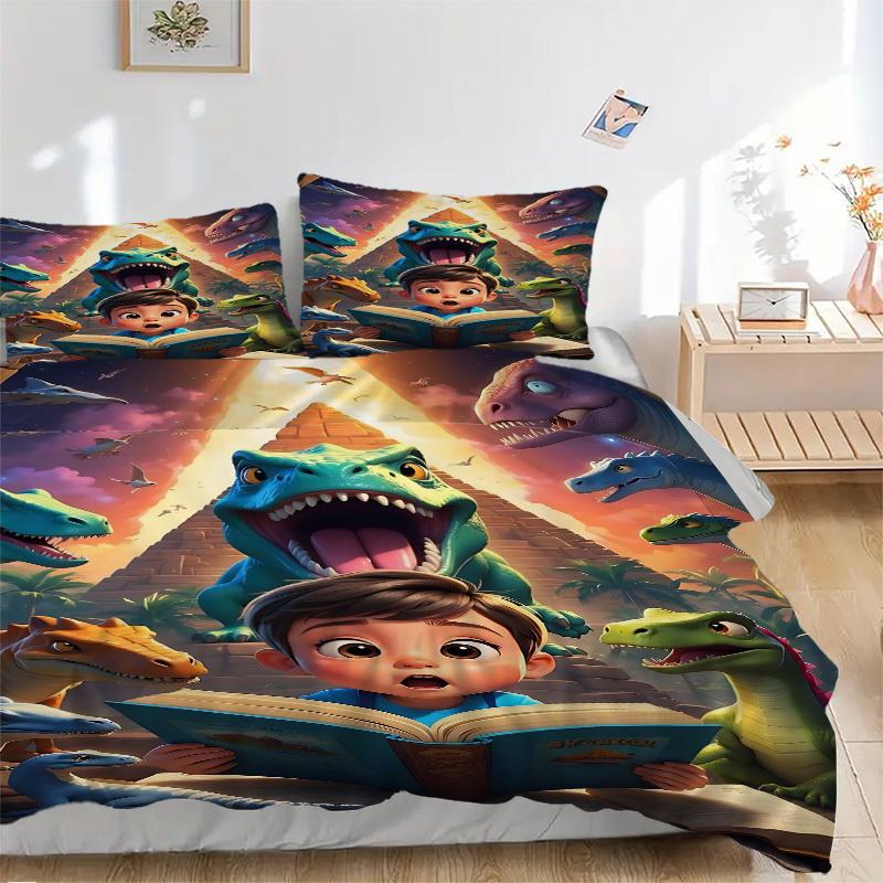 

3pcs Dinosaur Adventure Bedding Set - 1 Duvet Cover + 2 Pillowcases(Core Not Included), Machine Washable Polyester, All-Season Comfort, Bedr 135x200cm
