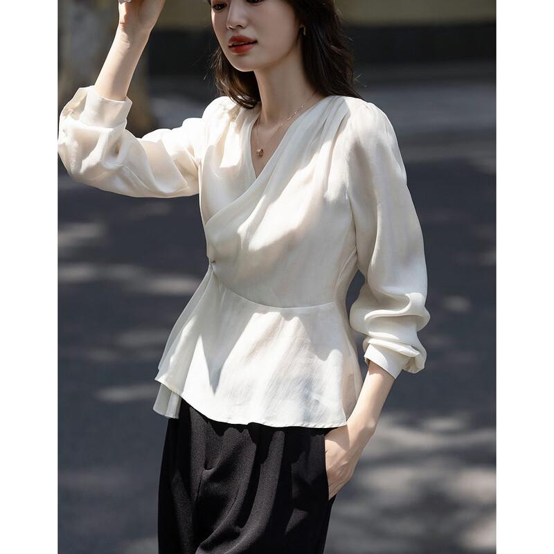 Women's Lyocell Blend V-Neck Blouse with Irregular Hem