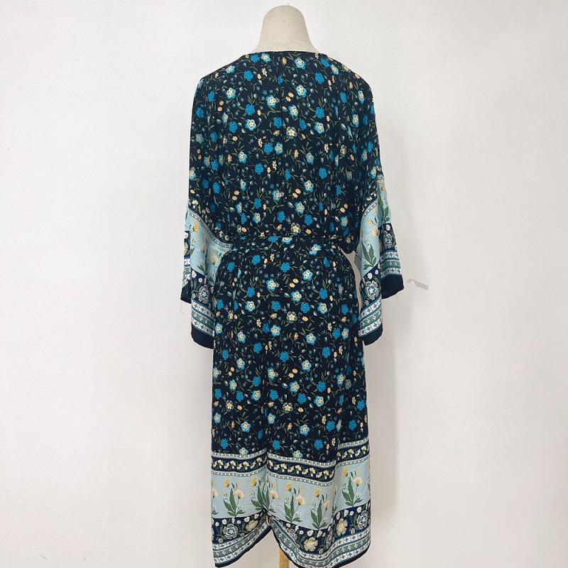 3-Color Cotton Blend Kimono-Style Cover-Up Beach Wrap Women Sun Protection Swimwear