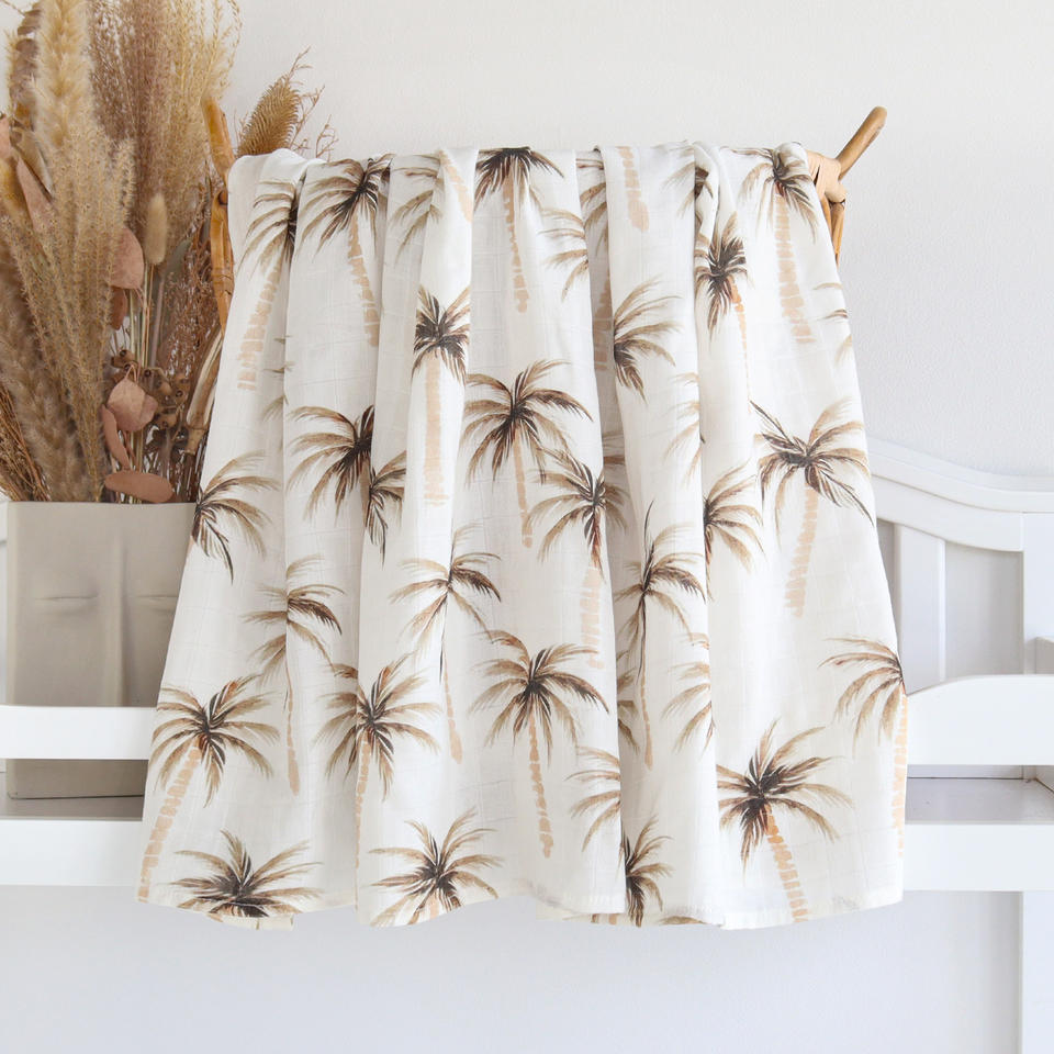 Baby Blankets Newborn Wrap Eucalyptus Leave Printed Organic Bamboo Cotton Muslin Swaddle Bedding Cover Baby Born