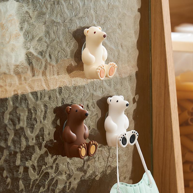 1PCS Punch-free Polar Bear Silicone Toothbrush Holder Suction Cup Accessory Rubber Band Mask Storage Wall Mount Bracket