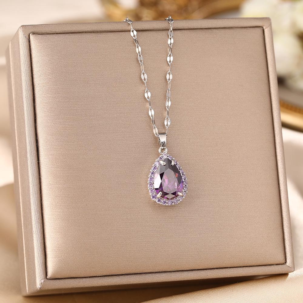 Women's Silver Titanium Steel Necklace with Micro-Inlaid Zircon - Elegant, Durable Clavicle Chain Jewelry