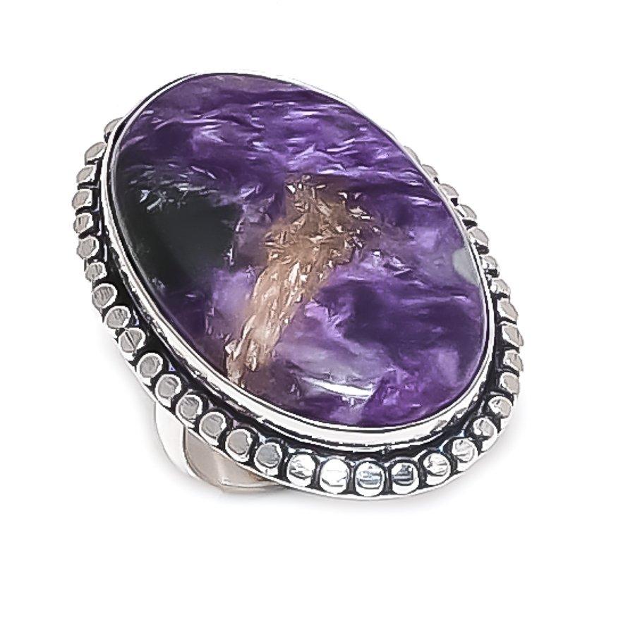 Russian Charoite Gemstone Handmade 925 Sterling Silver Jewelry Ring Size 9 B4t43
