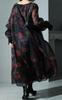Guldfärgad Japan Plus Size Lång Fyrkantig Blommig Damklänning, Ärmar, Halsringning, Mönster, Organza, Utsvängd, Fodrad, Höst/Vinter, Vår, 4L-5L, Svart, nw-23038