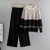 Plus Size Women's Spring New Striped Knit Sweater Loose Casual Fashion Two Piece Set