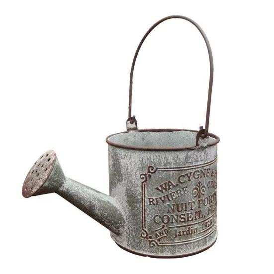 Distressed Watering Can Planter Decorative Metal Flowerpot with Drainage Hole