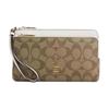 Coach Wallet Double Zip 20 Classic Presbyopia Metal Logo Signature Coated Canvas and Fine Pebbled Leather Clutch Regular Women's Gold with Khaki