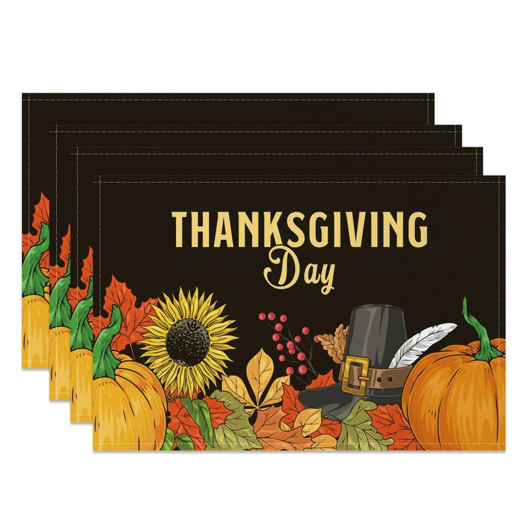 Thanksgiving Placemat Fall Harvest Table Decor Pumpkin Maple Leaf Pattern Printing Seasonal Holiday Dining Mats for Family Party