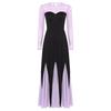 Maxi Abito da Donna Scollo a Cuore Manica Lunga Patchwork Orlo a Sirena