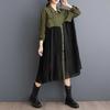 Niche Long Sleeve Loose Patchwork Pleated Dress