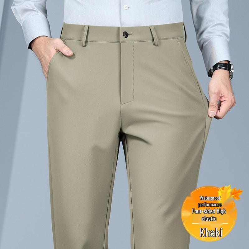 Hengyuanxiang Men's No-Iron Stretch Slim Fit Business Pants - Solid Color, Straight Leg, Autumn/Winter Casual and Formal Wear