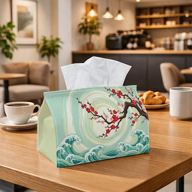 1pc Japanese Wave Sakura Tissue Box with - Traditional Suitable for Rolls/Facial Tissues/Paper Napkins Storage Organizer, Compact Decorative Holder Fo