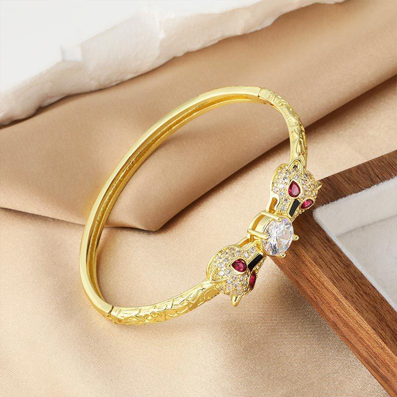 Hip Hop Inlaid Zircon Bracelet Exaggerated Punk Style Leopard Bracelet Bracelet for Women