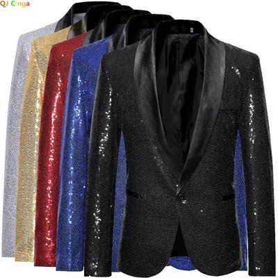Shiny Gold Sequin Glitter Embellished Blazer Jacket Men Nightclub Prom Suit Coats Mens Costume Stage Clothes