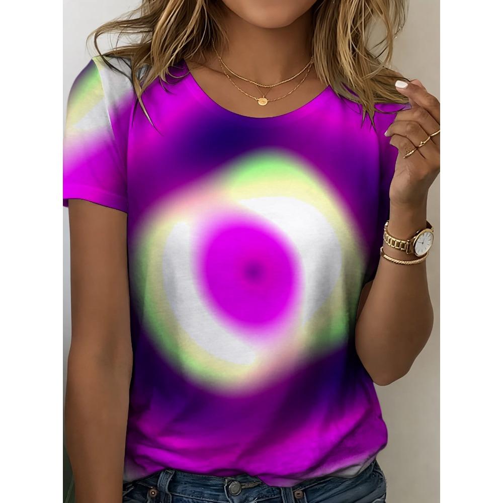 Women s gradient geometric print T-shirt regular fit, fashionable design, breathable, soft and comfortable XXS