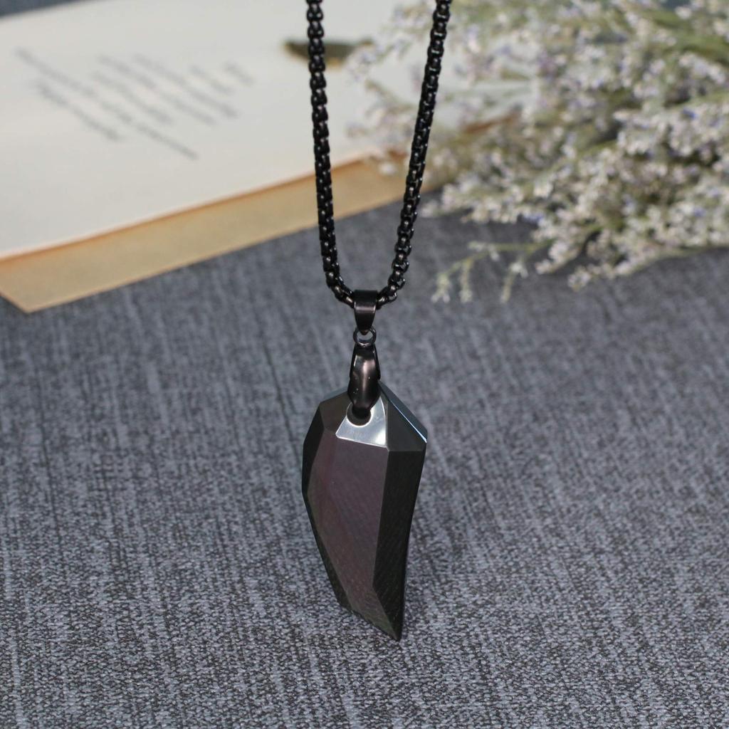 Obsidian Wolf Fang Obsidian Exorcise Evil Good Luck Power Stone Halskette Edelstahlkette [Coai] Herren
