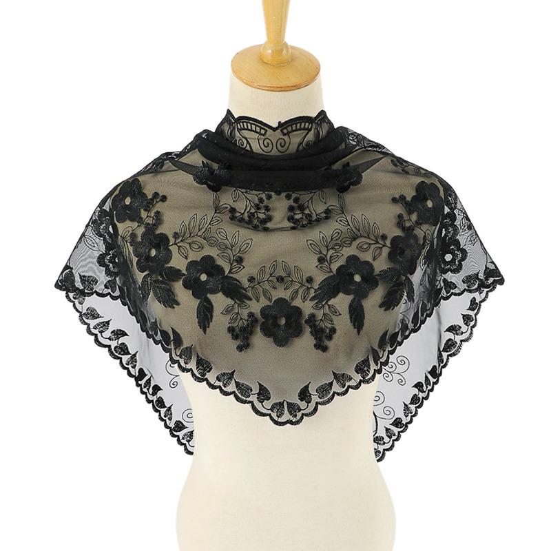 Solid color triangle scarf wedding veil black and white scarf, fashion printed lace breathable scarf